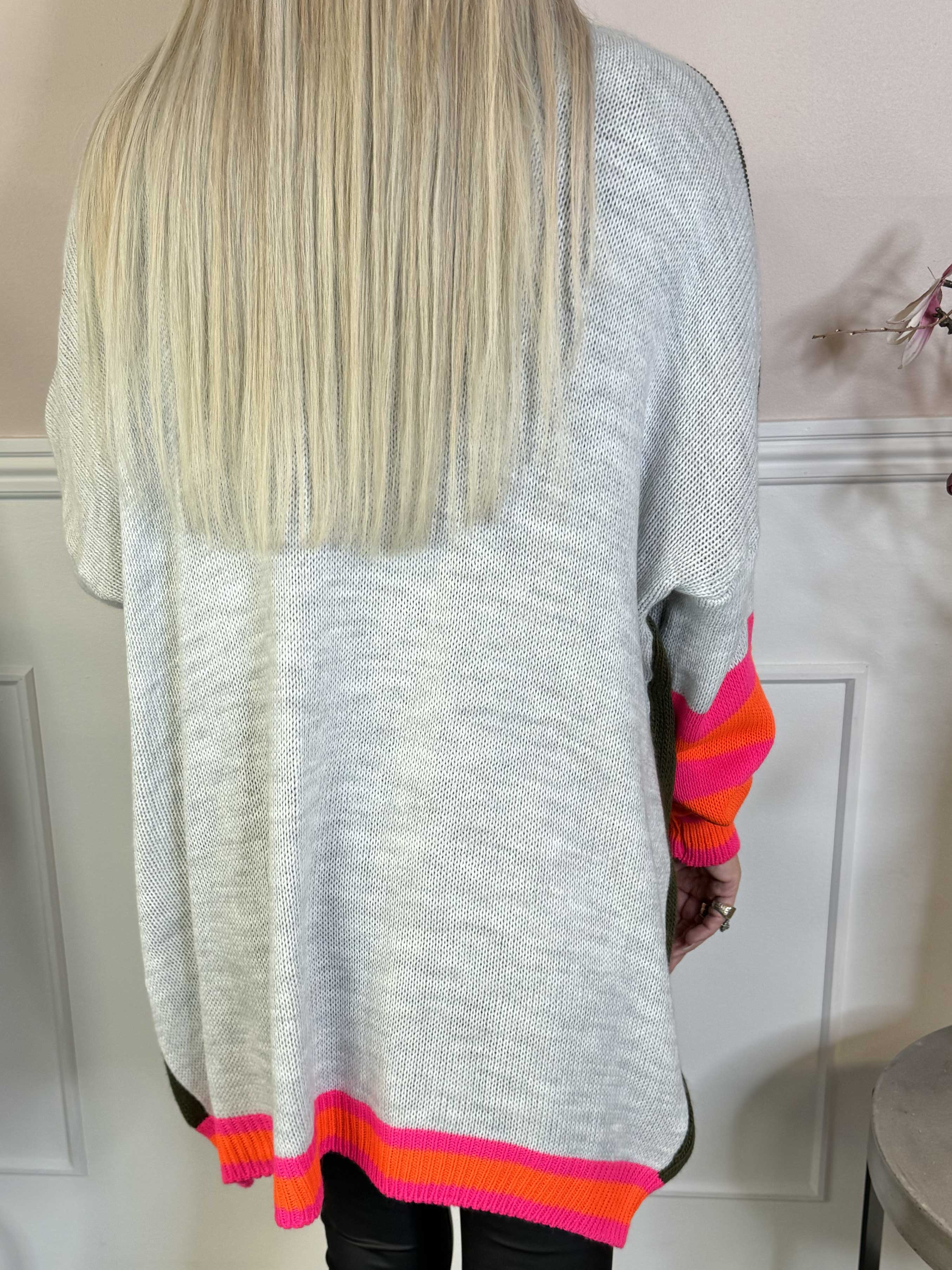 Diah - Flerfarvet college strikcardigan